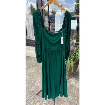 REFORMATION Sz. 12 Emerald Green Mica Long Sleeve Midi Dress New w/Tag