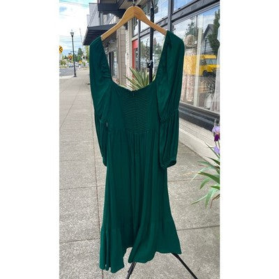 REFORMATION Sz. 12 Emerald Green Mica Long Sleeve Midi Dress New w/Tag