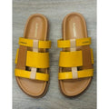 BURBERRY Yellow & Tan Thelma Color Block Leather Slides Sandals Sz. 37