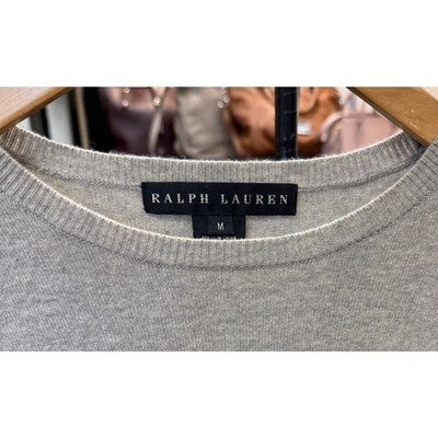 Ralph Lauren Grey Black Label Leather Elbow Panel Cashmere Sweater - Medium