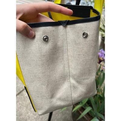 BALENCIAGA PARIS Cabas Cream & Yellow Canvas & Leather Tote Bag w/Pouchette