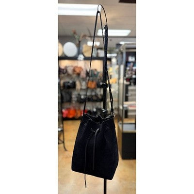 MANSUR GAVRIEL Italy Black Suede Leather Bucket Crossbody Bag w/ Wristlet