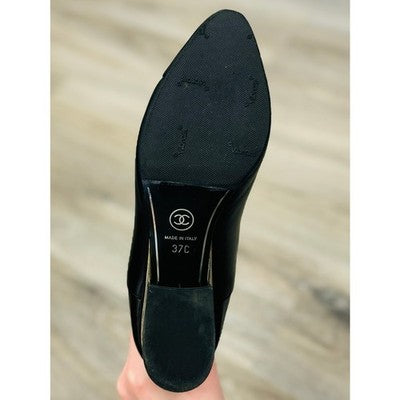 CHANEL Black Lambskin Leather Elastic Cap Toe Short Ankle Boots Sz. 37