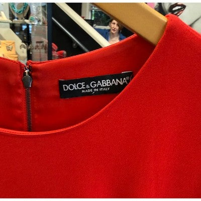 SOLD! Dolce & Gabbana Red Flare Sleeve Midi Viscose Lined Sheath Dress - Medium