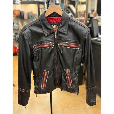Vintage 90’s Harley Davidson Black Leather Zip Studded Women's Moto Jacket - Medium