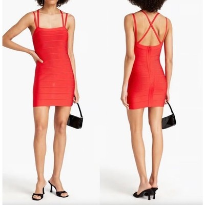 HERVE LEGER Coral Poppy Red Bandage Mini Sleeveless Dress New w/tags Sz. 6