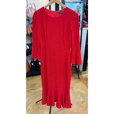 SOLD! Dolce & Gabbana Red Flare Sleeve Midi Viscose Lined Sheath Dress - Medium