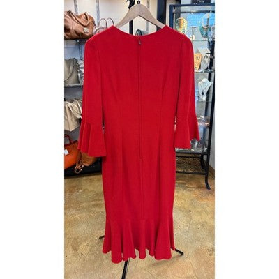 SOLD! Dolce & Gabbana Red Flare Sleeve Midi Viscose Lined Sheath Dress - Medium