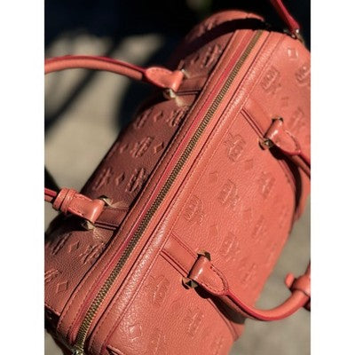 SOLD! MCM Mauve Calfskin Visetos Leather Embossed Monogram Boston Satchel Handbag