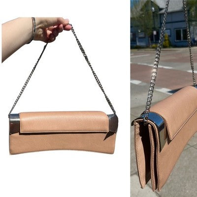 RODO ITALY Tan Italian Leather Evening Clutch Shoulder Bag w/silver Chain