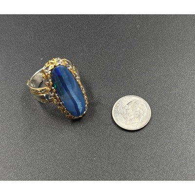 Michael Valitutti Australian Blue Opal & Topaz Sterling w/ Gold-Plate Ring Sz. 9