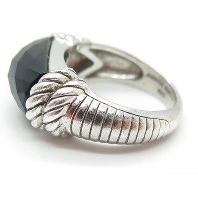 Judith Ripka Sterling Silver 925 Pineapple Cut Onyx Ring Sz. 8