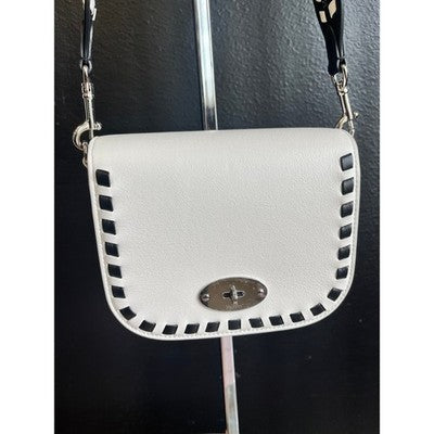 MULBERRY White & Black Leather Darley Small Satchel Crossbody Turn Lock Bag