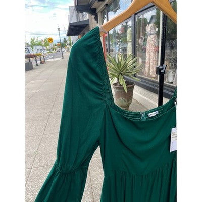 REFORMATION Sz. 12 Emerald Green Mica Long Sleeve Midi Dress New w/Tag