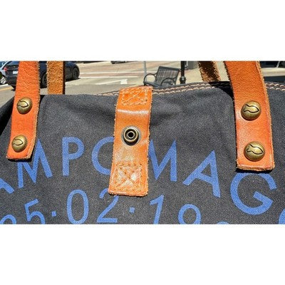 CAMPOMAGGI TEODORANO Italy Blue Canvas/Leather Tote Bag