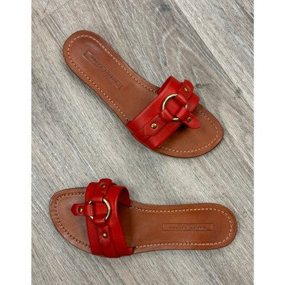 Ralph Lauren Red Purple Label RL Collection Flat Leather Sandals Sz. 9