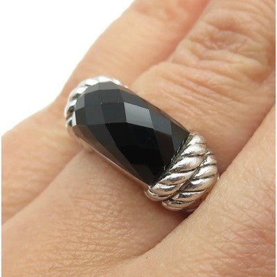 Judith Ripka Sterling Silver 925 Pineapple Cut Onyx Ring Sz. 8