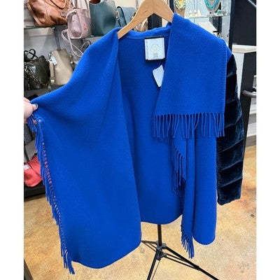 SOLD! MONCLER Mantella Fringed Wool Cape Quilted Velvet Down Filled Sleeve Coat - Small