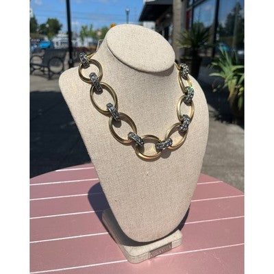 LANVIN PARIS Gold & Silver Tone Mixed Chunky Metal Choker Necklace w/