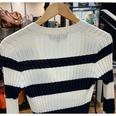 PROENZA SCHOULER Navy & Cream Striped Wool Silk Cashmere Blend - Medium