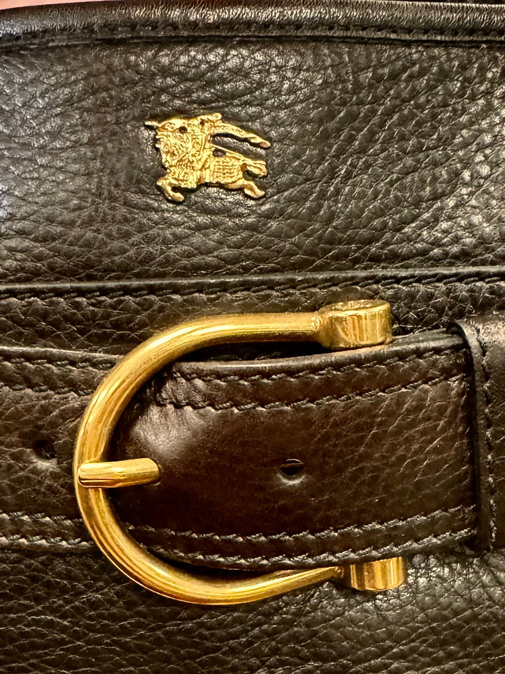 BURBERRY Black Leather Belted Tote Bag