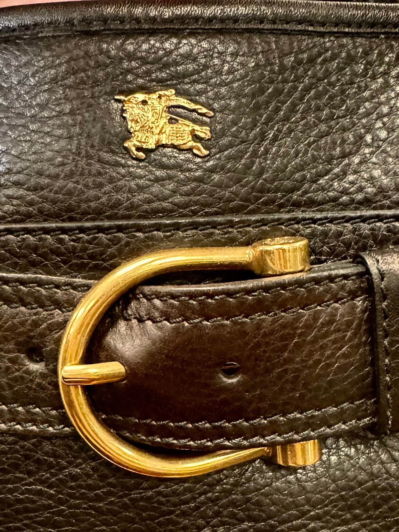 BURBERRY Black Leather Belted Tote Bag