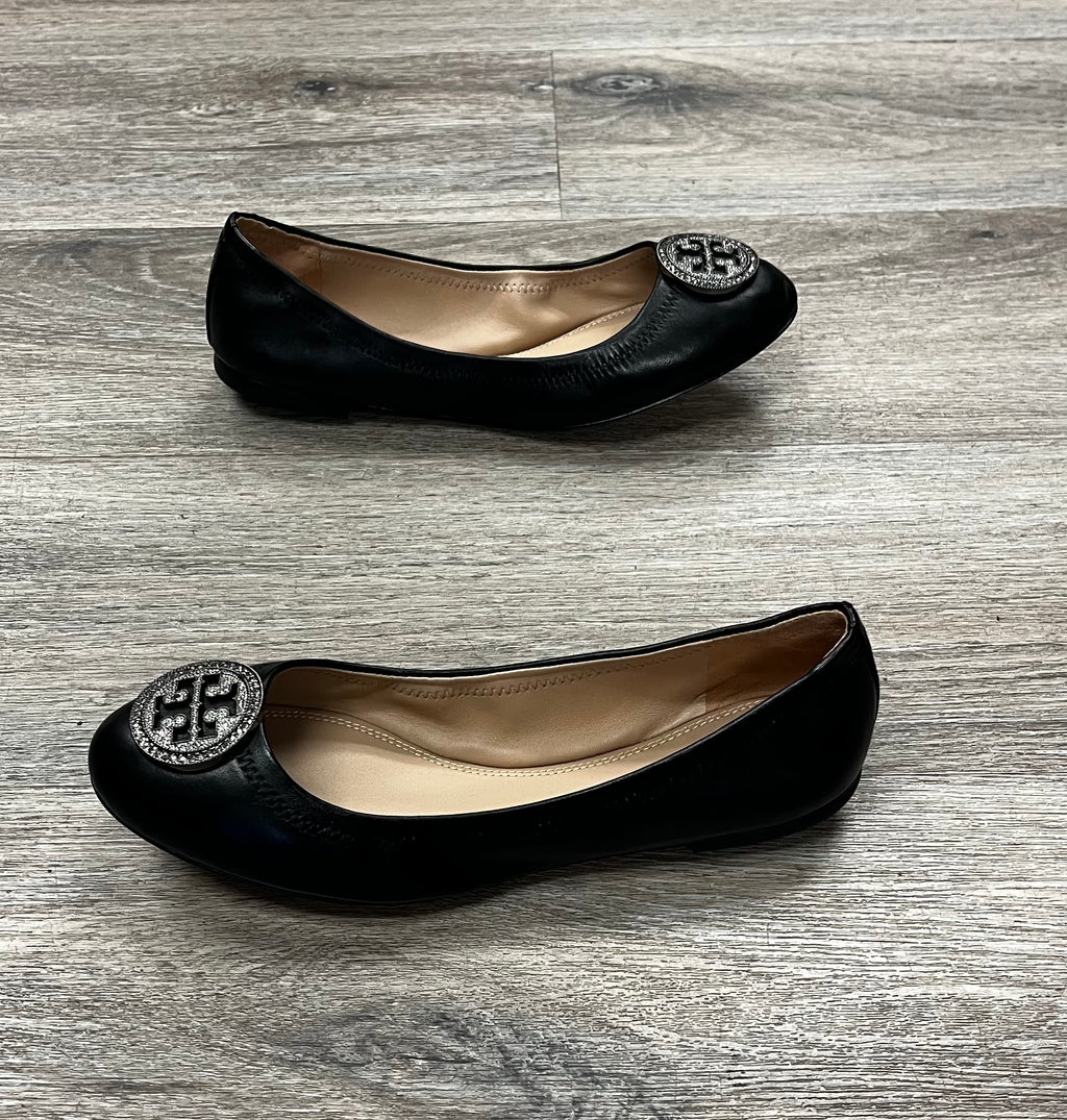 TORY BURCH Liana Ballet Flat w/Crystal Embellished Logo Medallion (New) Sz. 8