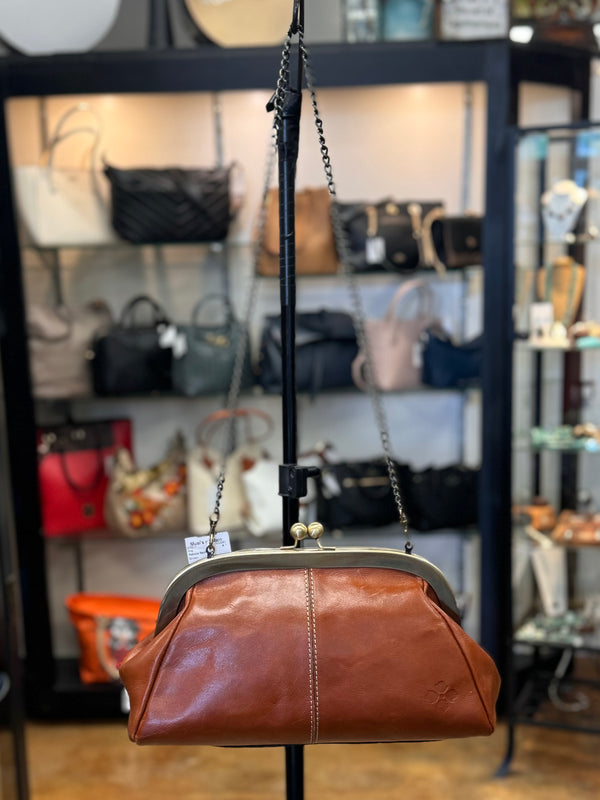 Patricia Nash Brown Leather Kiss Lock Crossbody Bag