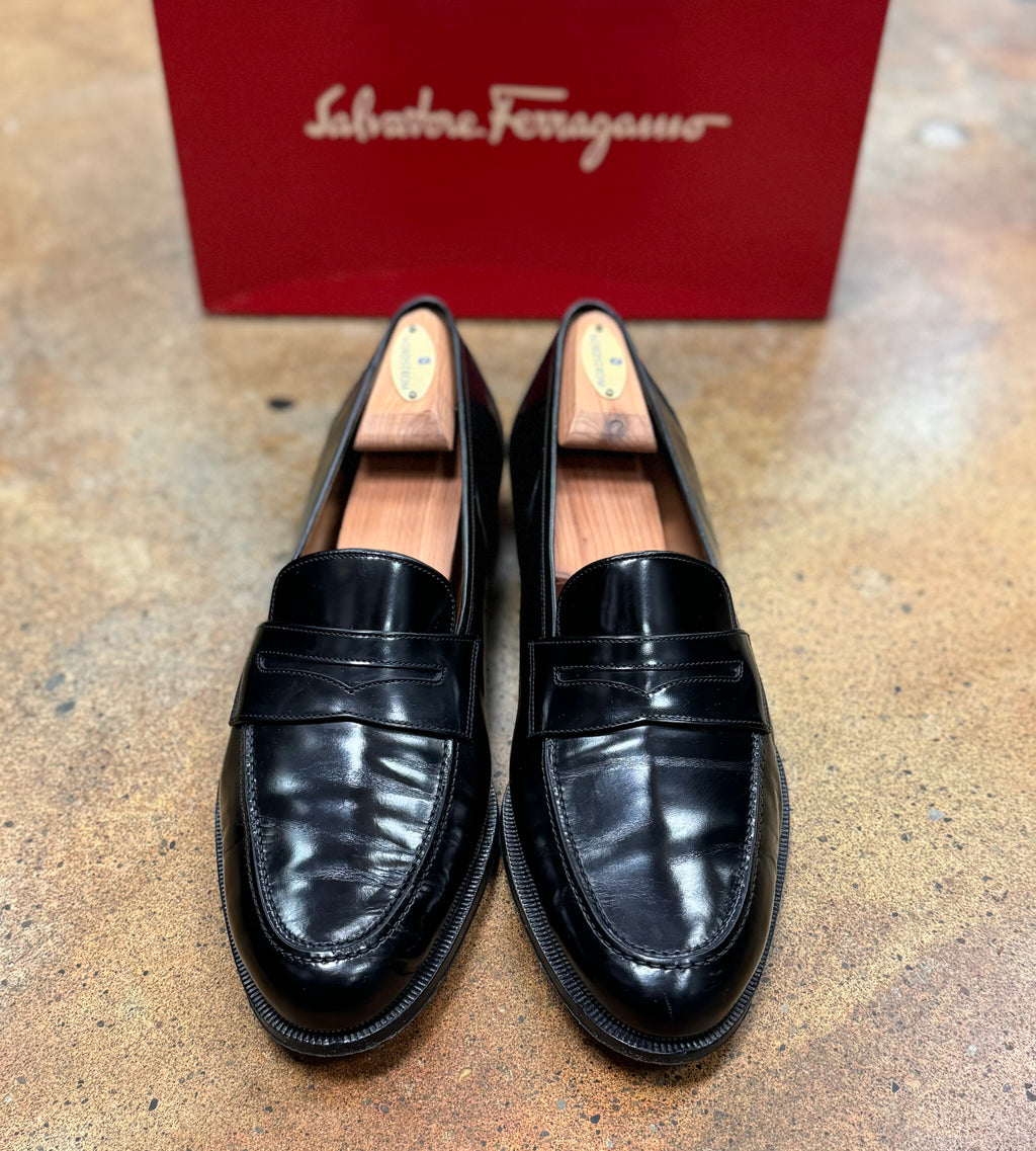 SOLD! Salvatore Ferragamo Men’s Black Patent Leather Penny Loafers Sz. 11