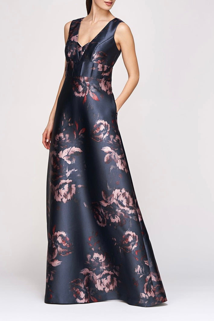 SOLD! KAY UNGER Grey & Pink Maxi Formal Floral Dress (New w/tags) Sz. 8