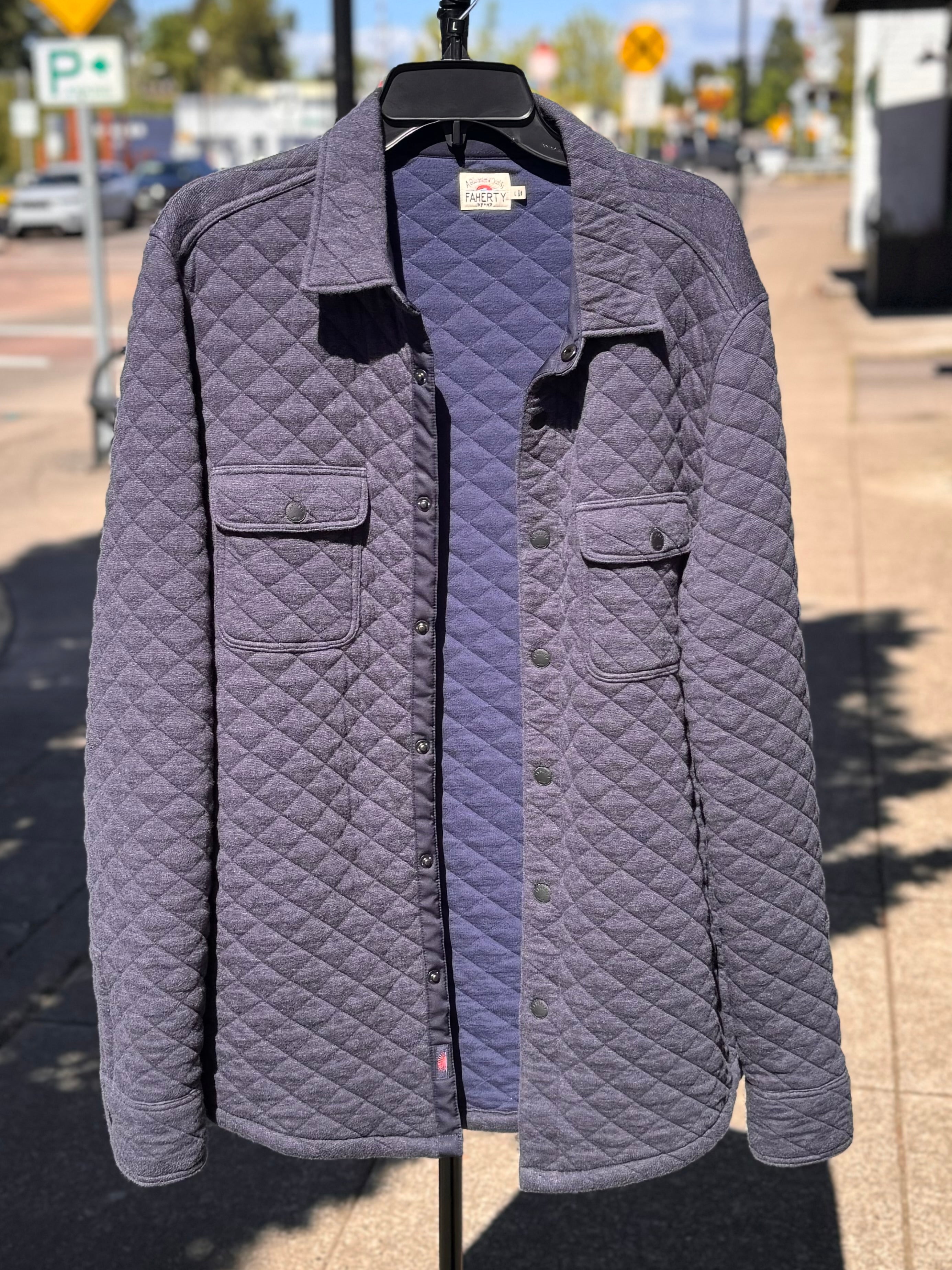 Men's FAHERTY Navy Quilted Button Zip Jacket Large