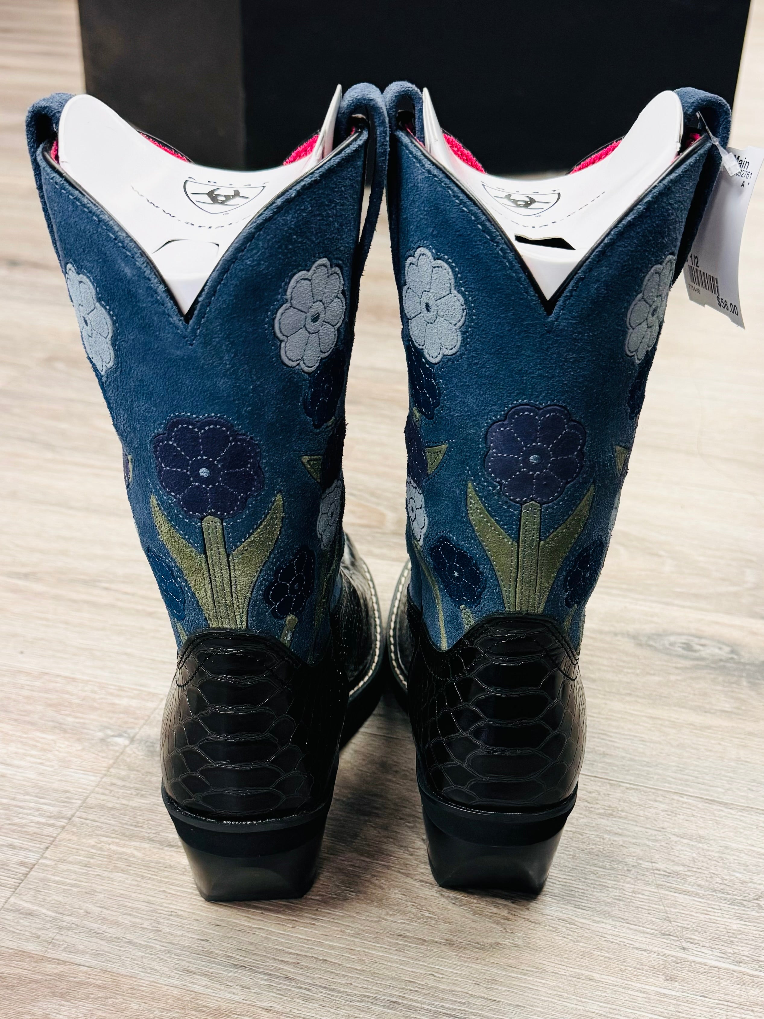 ARIAT Doll Baby Floral Suede & Embossed Leather Boots Sz. 8 1/2
