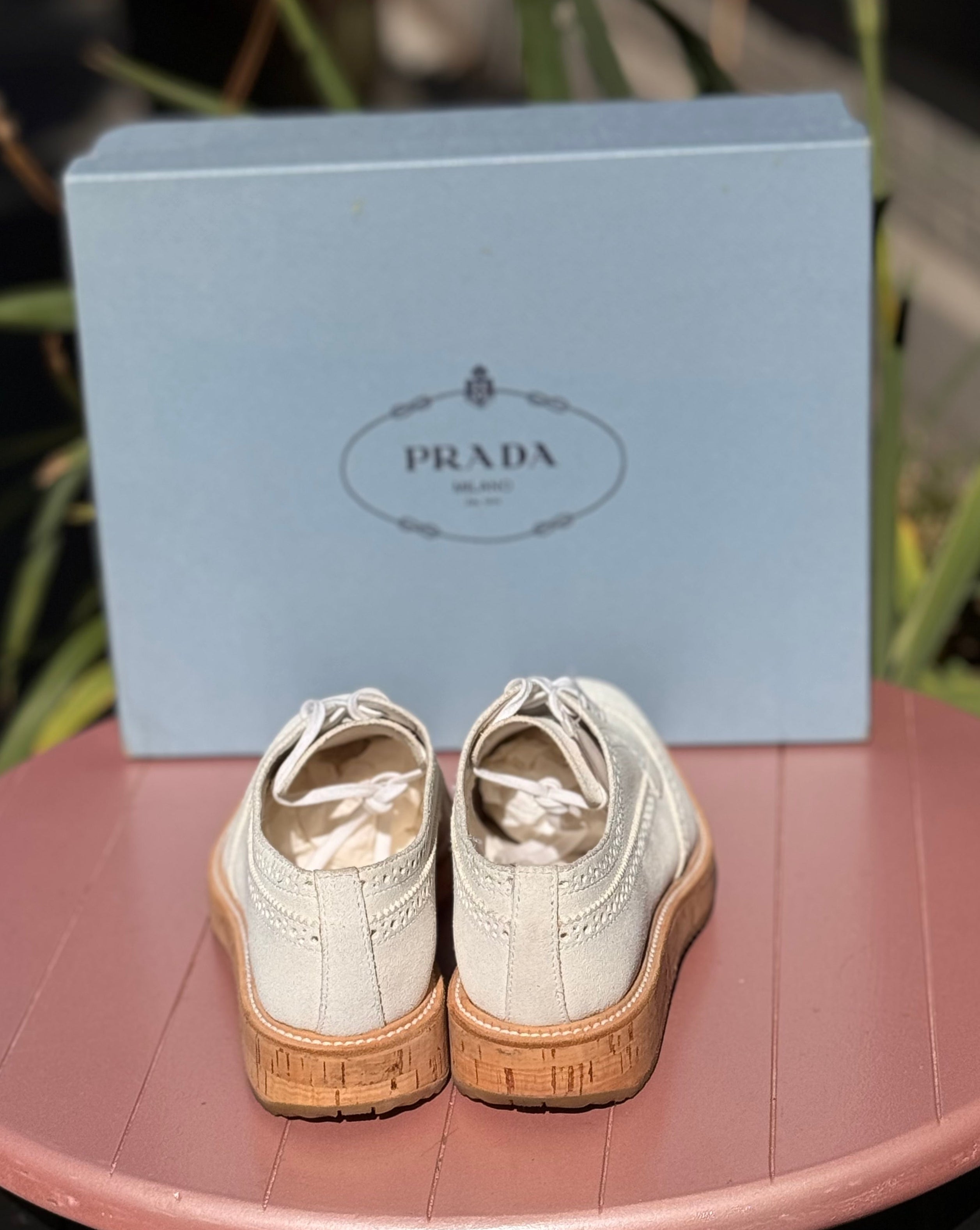 PRADA White Lasercut Accents Oxford Lace Up Shoes Sz. 39 / 9