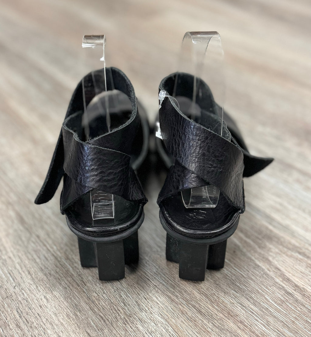 trippen Black Leather Ankle Wrap Shoes Sz. 9