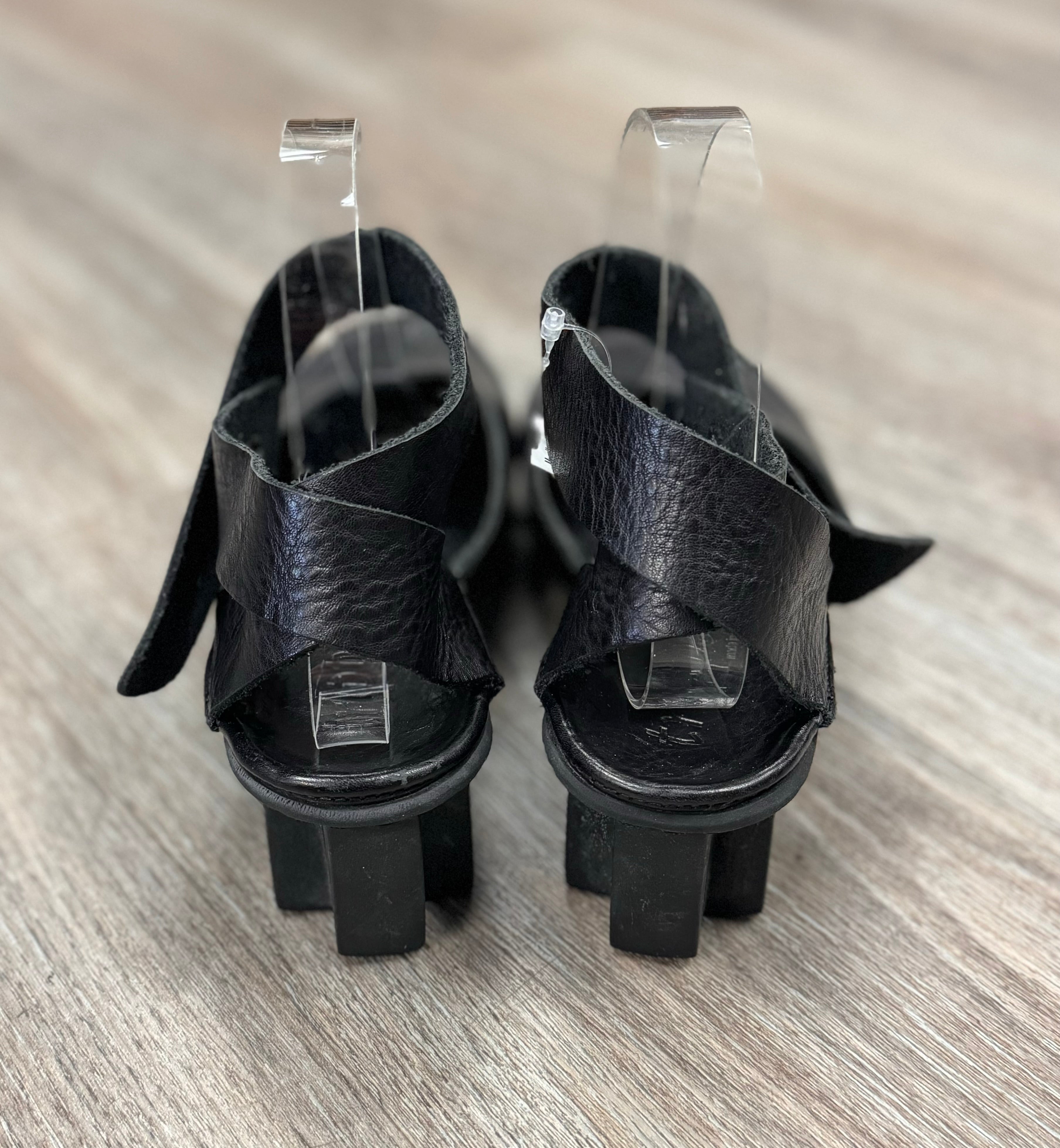 trippen Black Leather Ankle Wrap Shoes Sz. 9