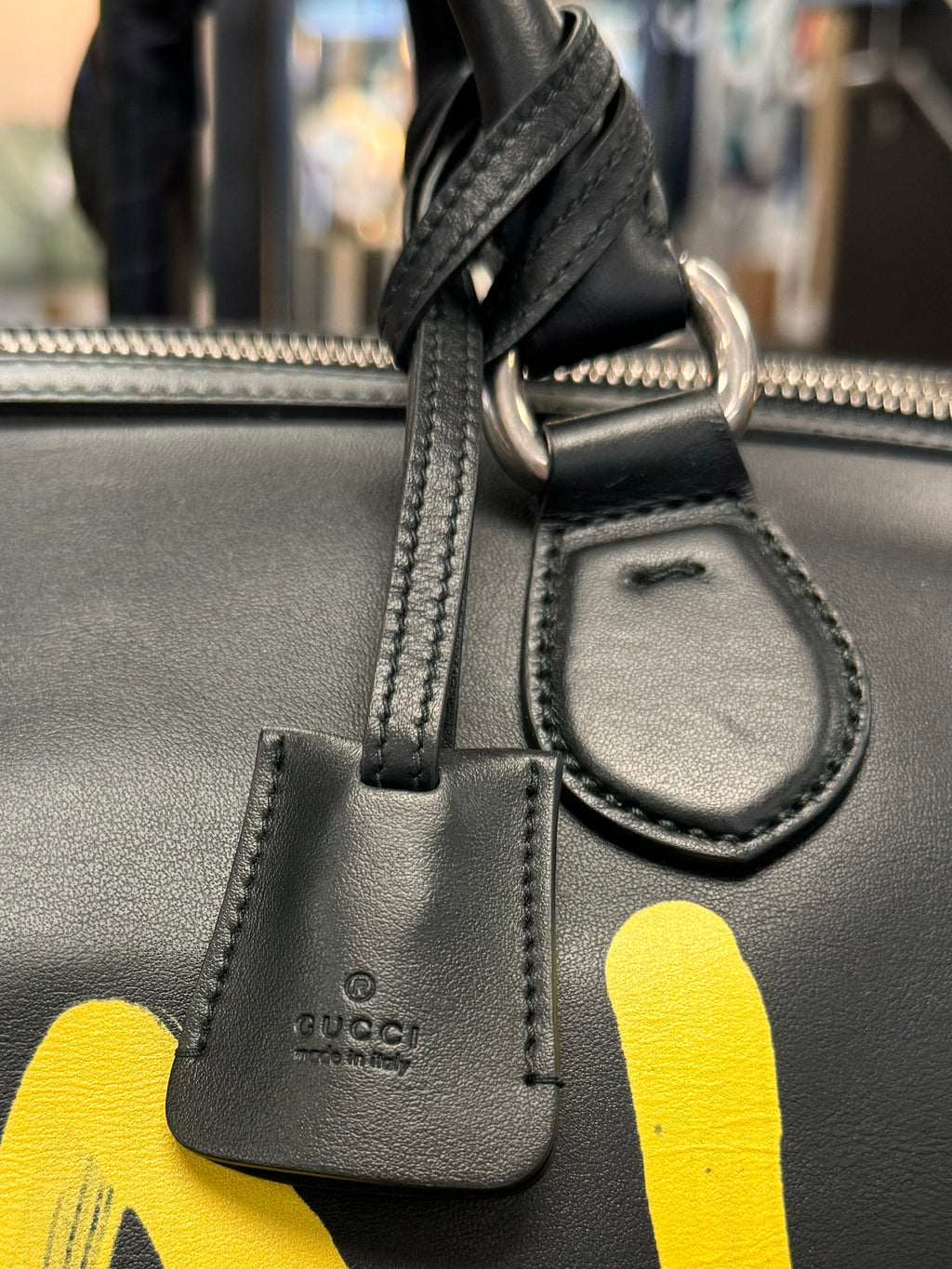 GUCCI Black Gucci Ghost Graffiti Duffle Travel Bag