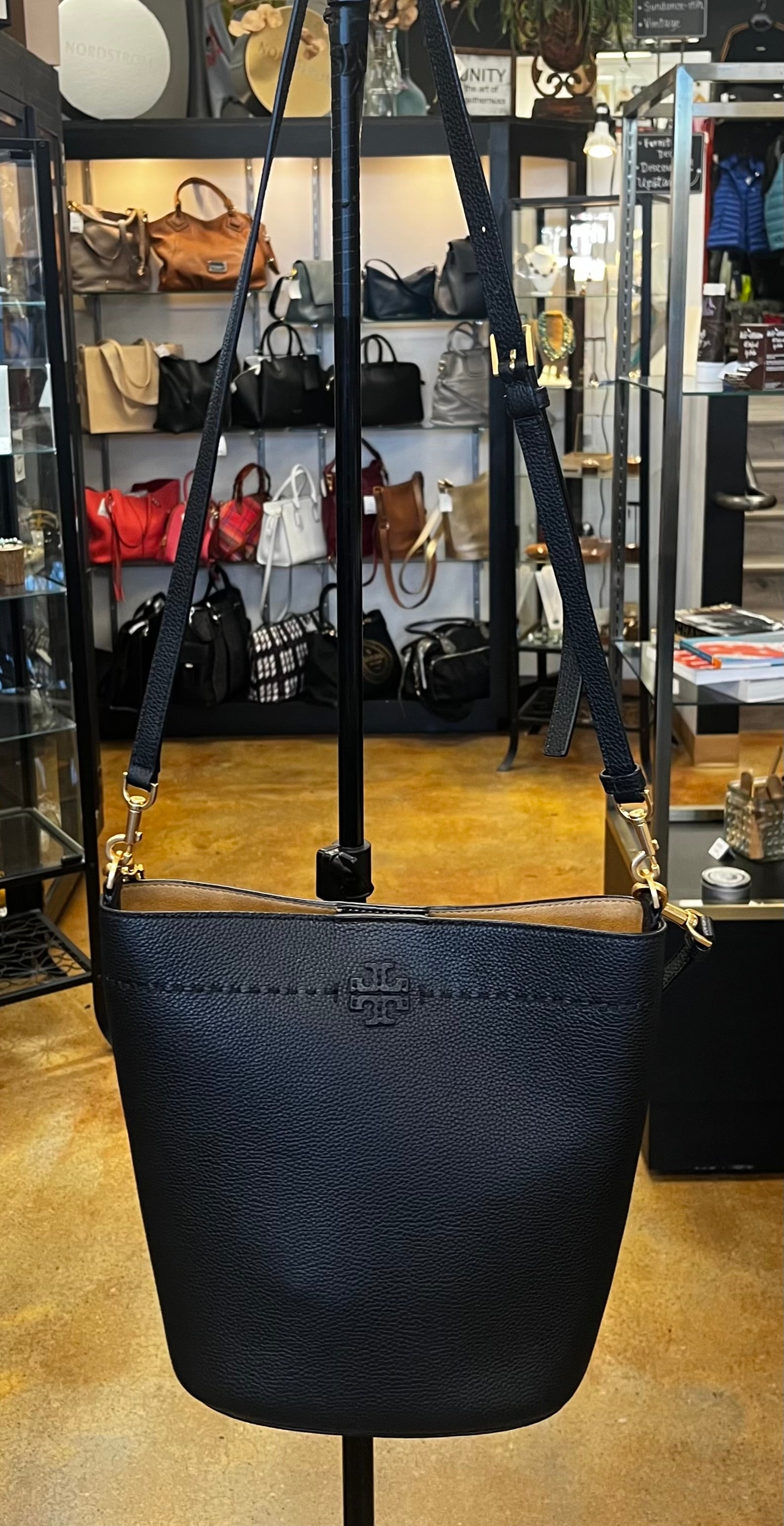 SOLD! TORY BURCH McGraw Black Leather Bucket Bag - New!