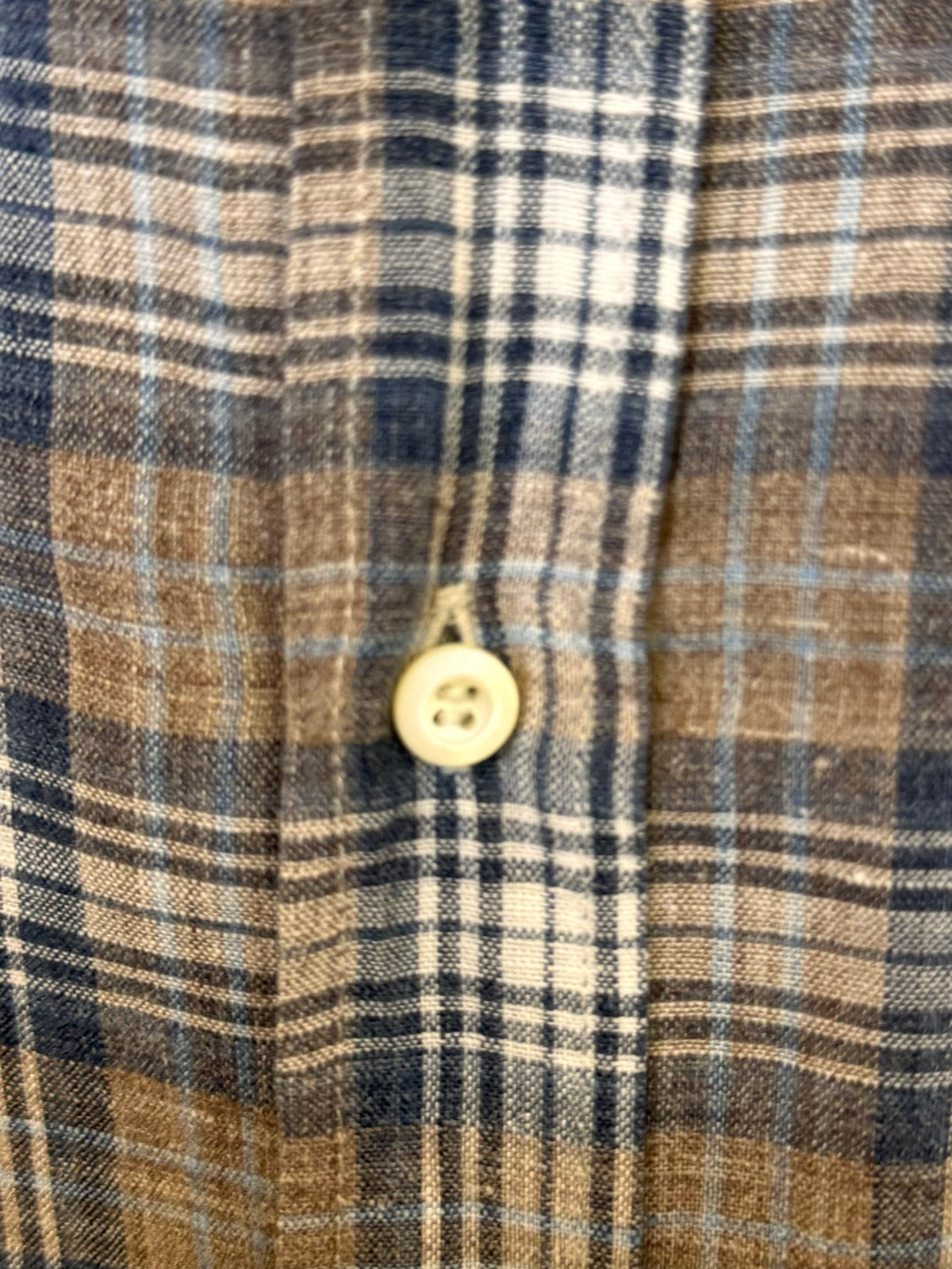 BRUNELLO CUCINELLI Brown Flannel Button Up Linen Shirt Medium