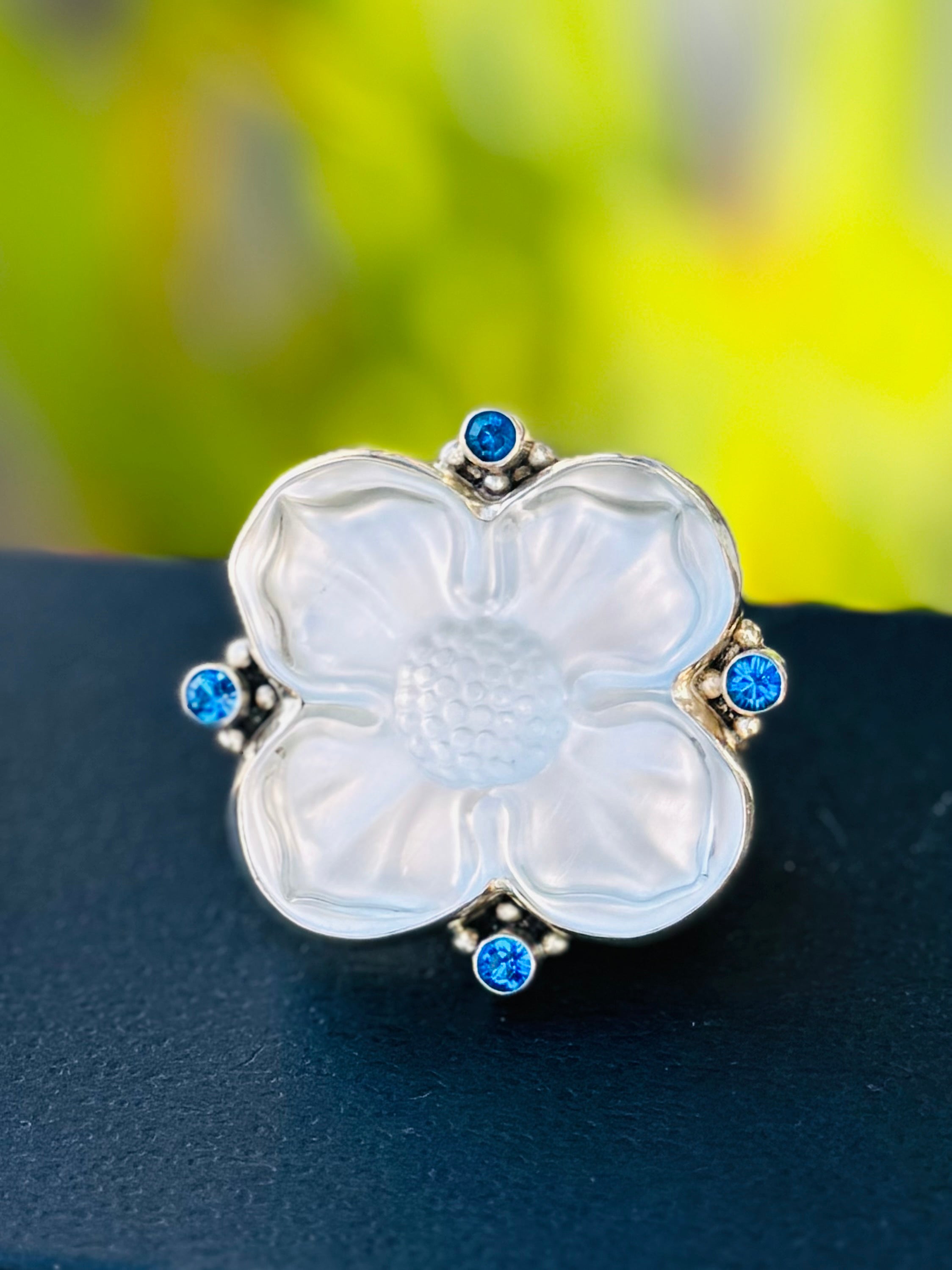 MARS & VALENTINE Sterling Frosted Glass & Topaz Sz. 8 1/2