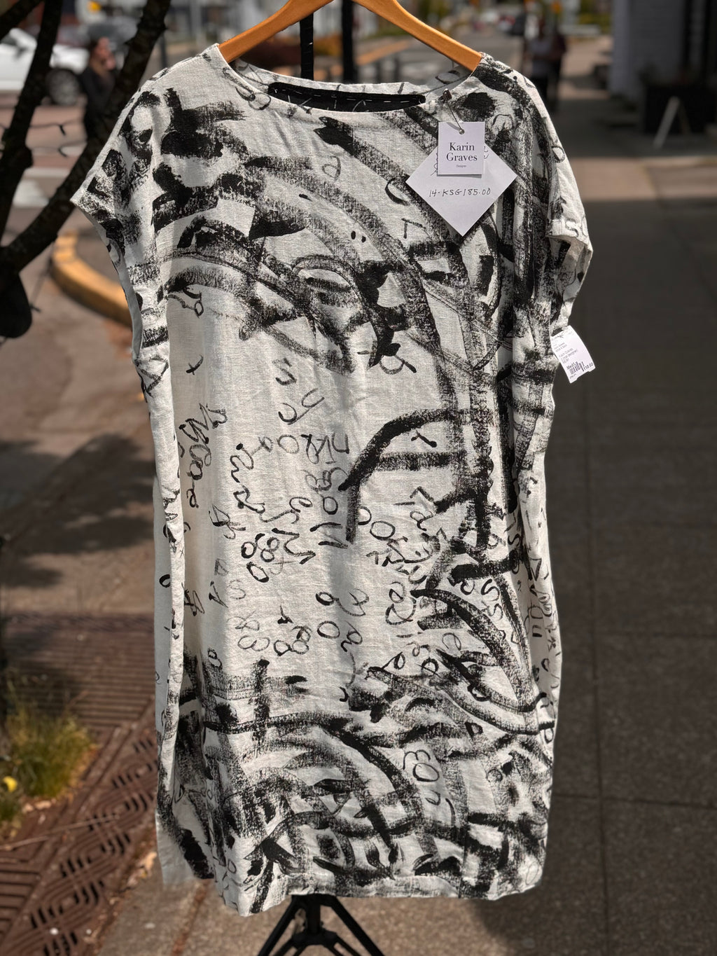 SOLD! Karin Graves White & Black Print Dress Sz. M/L
