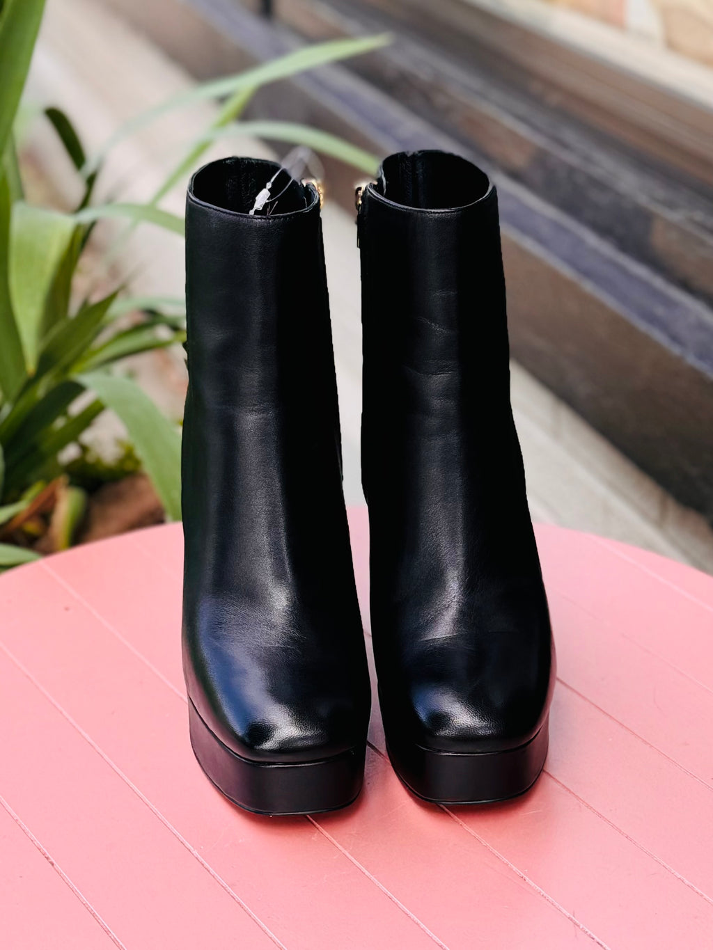 COACH Black Leather Iona Platform Boots Sz. 8 1/2 w/Box