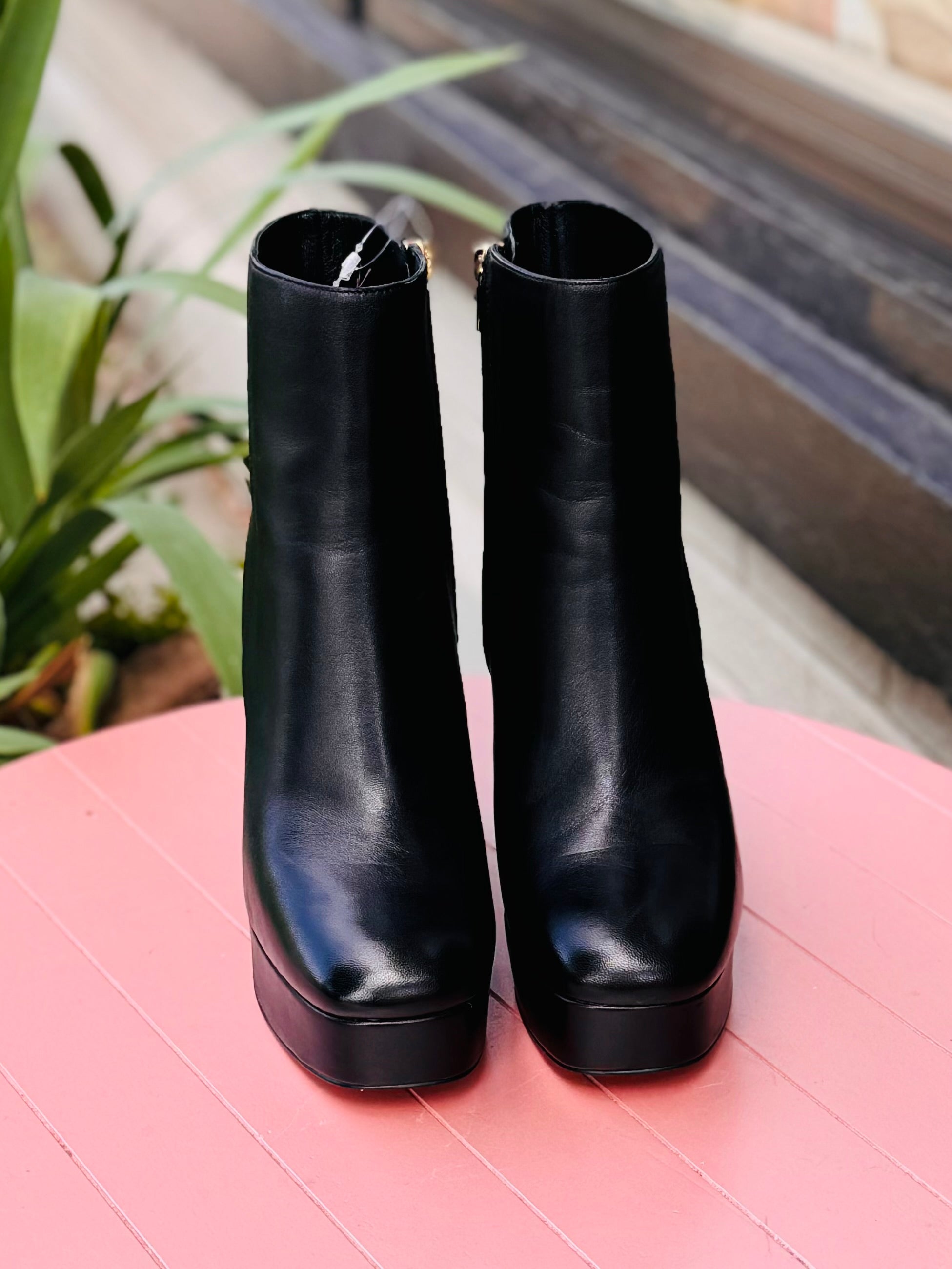 COACH Black Leather Iona Platform Boots Sz. 8 1/2 w/Box