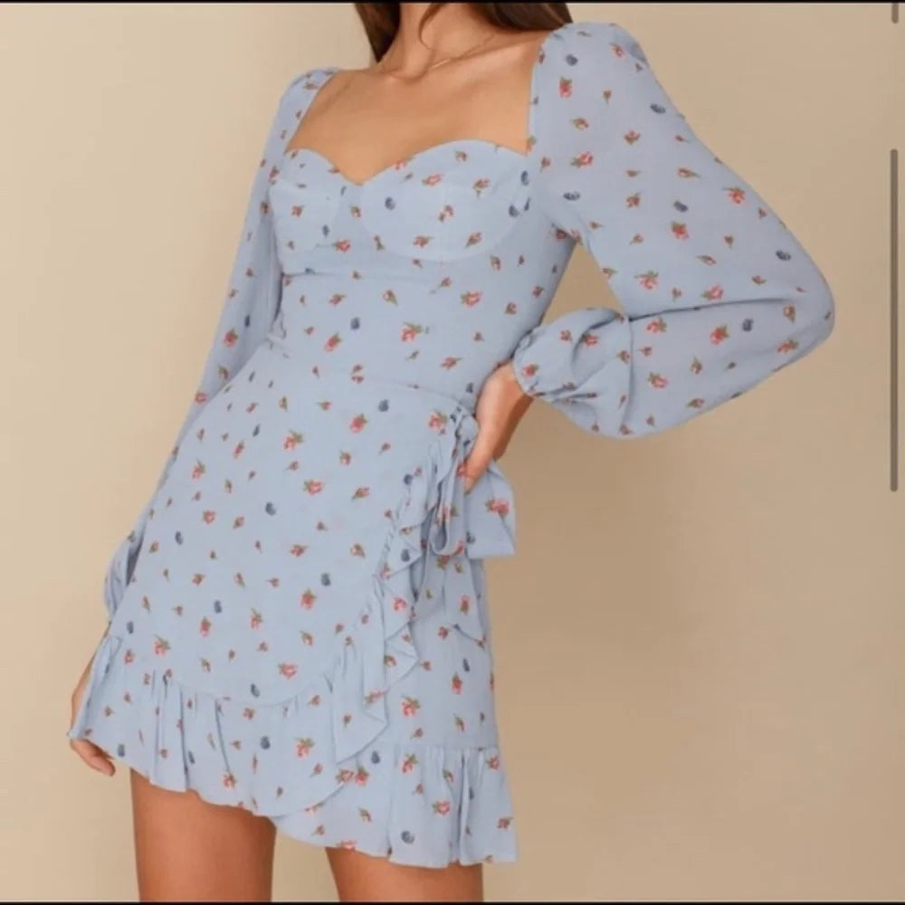 Reformation Blue Floral Cammi Mini Dress Sz. 12