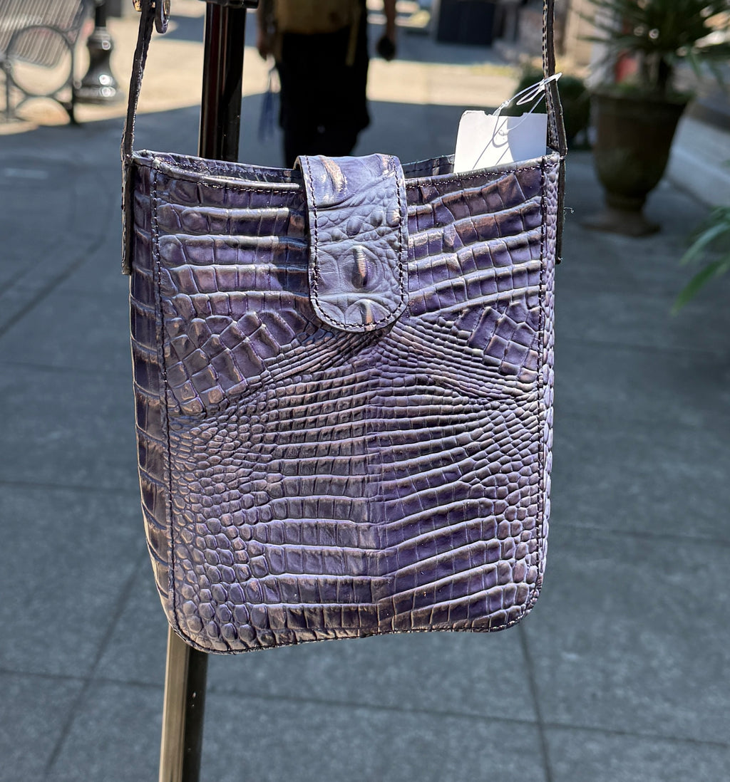 BRAHMIN Blue Marley Croc Embossed Leather Bag