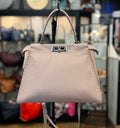 FENDI Selleria Peekaboo Pebbled Leather Satchel w/silver-tone Hardware