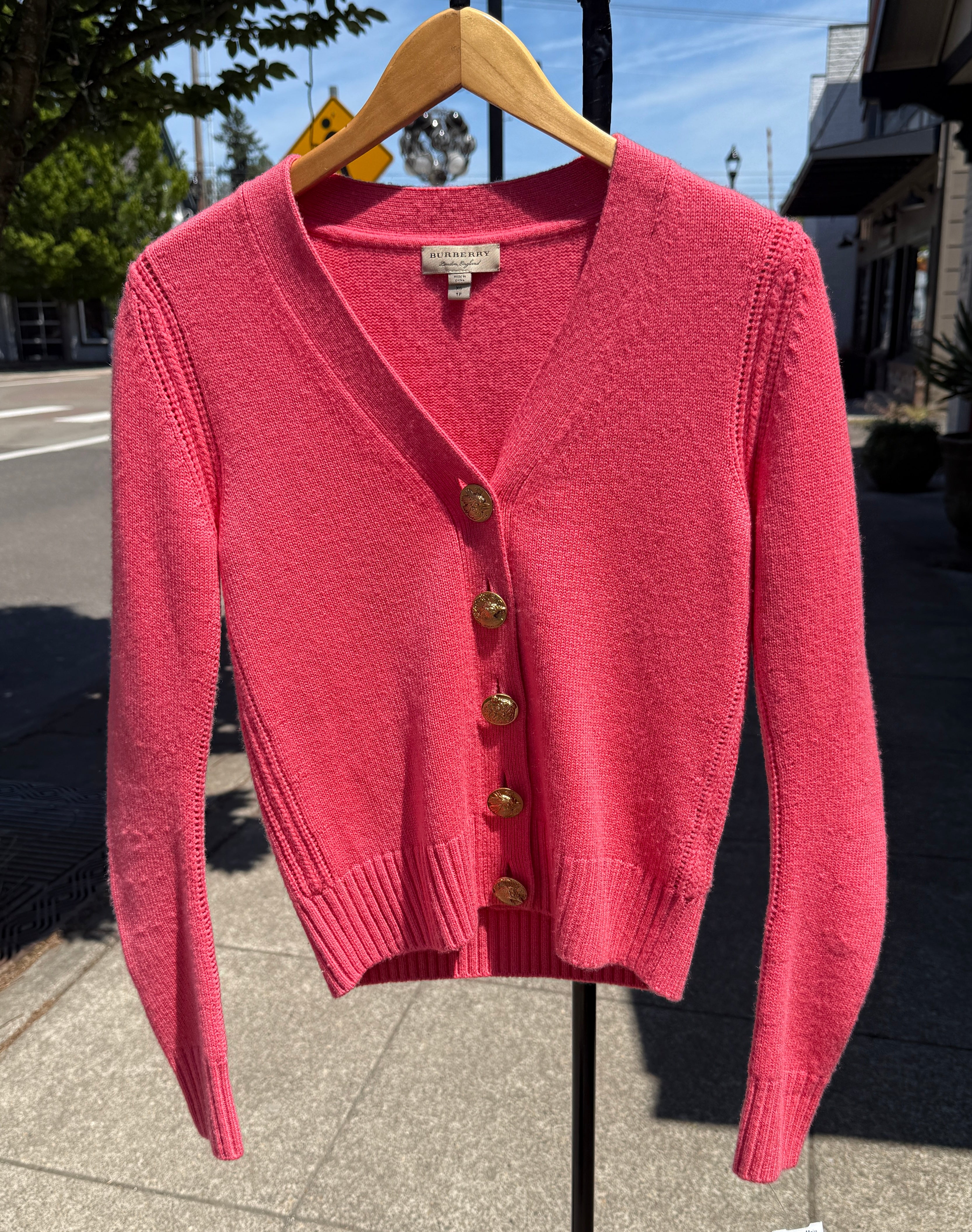 BURBERRY London England V-Neck Cardigan 100% Cashmere Small-P.