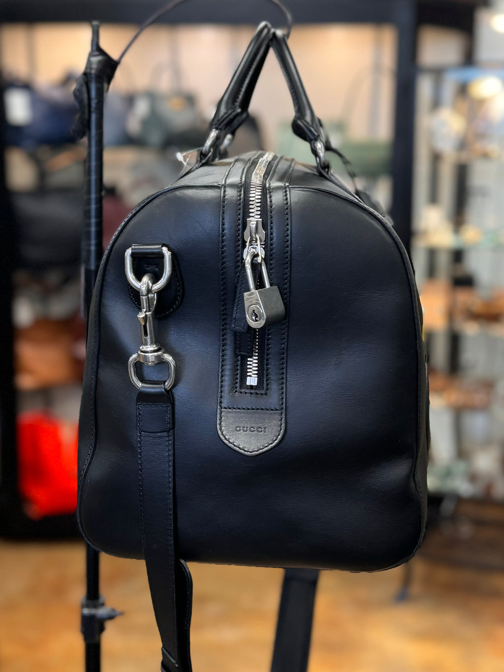 GUCCI Black Gucci Ghost Graffiti Duffle Travel Bag