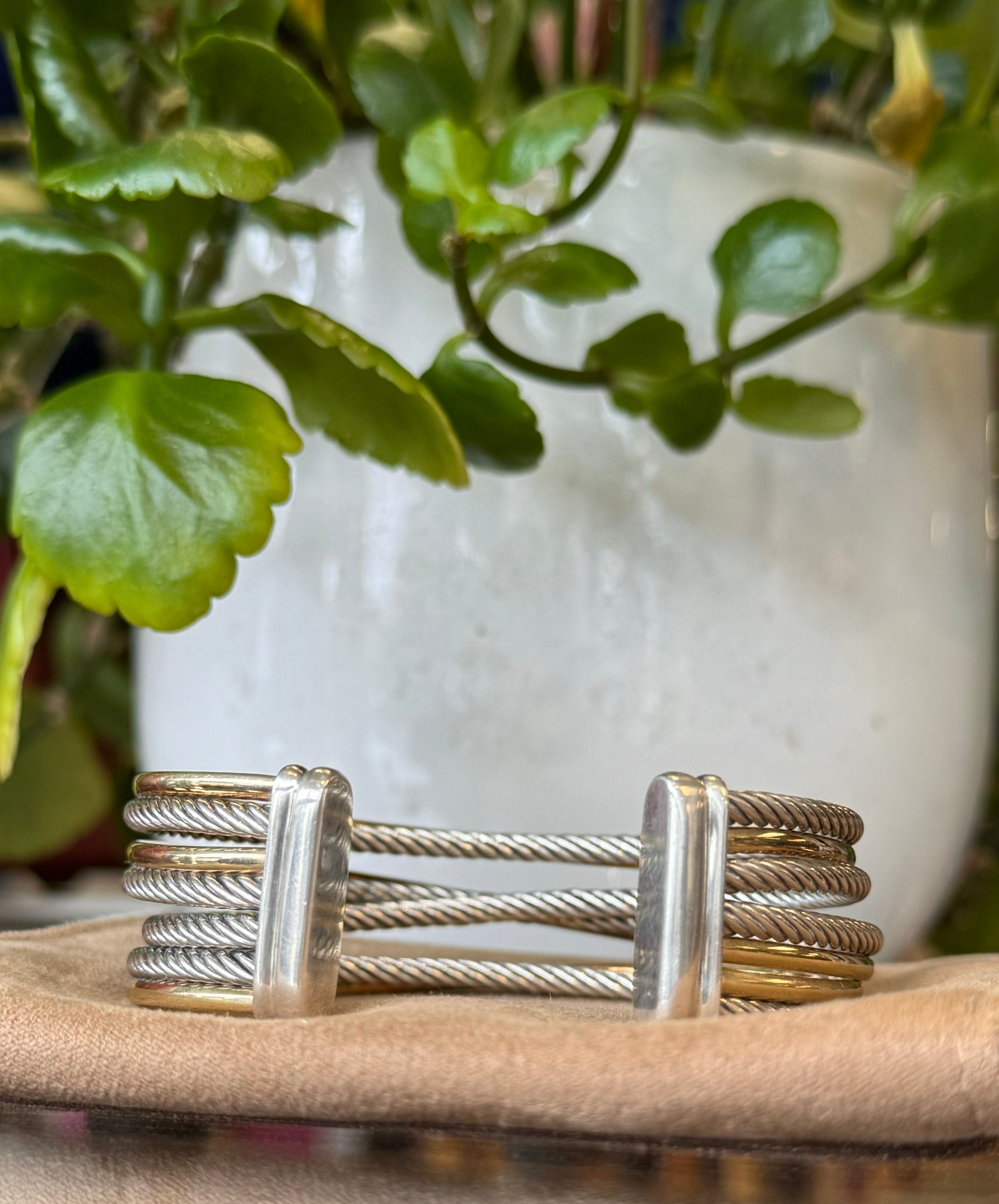 SOLD! DAVID YURMAN 18K Y. Gold & Sterling Two-Tone Crossover Cuff