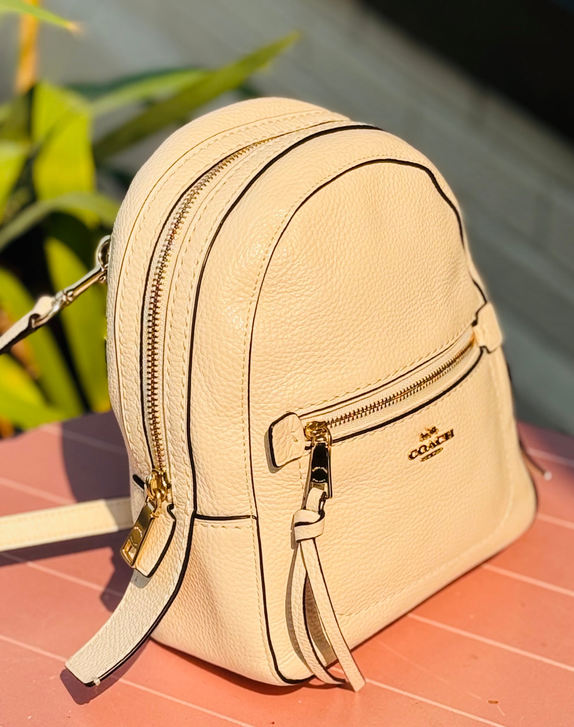 COACH Cream Leather Mini Andi Backpack
