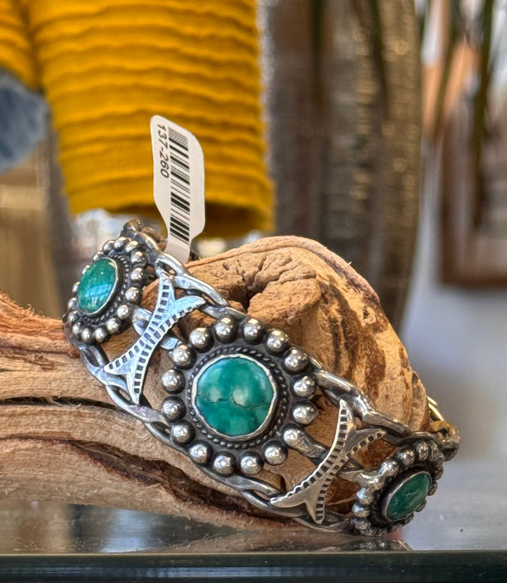 Native American Navajo Fred Harvey Era Sterling Silver Turquoise Cuff
